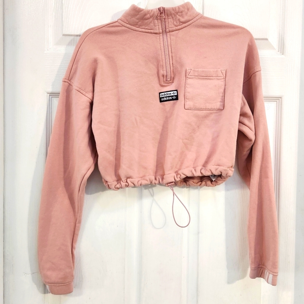 Adidas Women's Pink Cropped Pullover - Picture 1 of 8